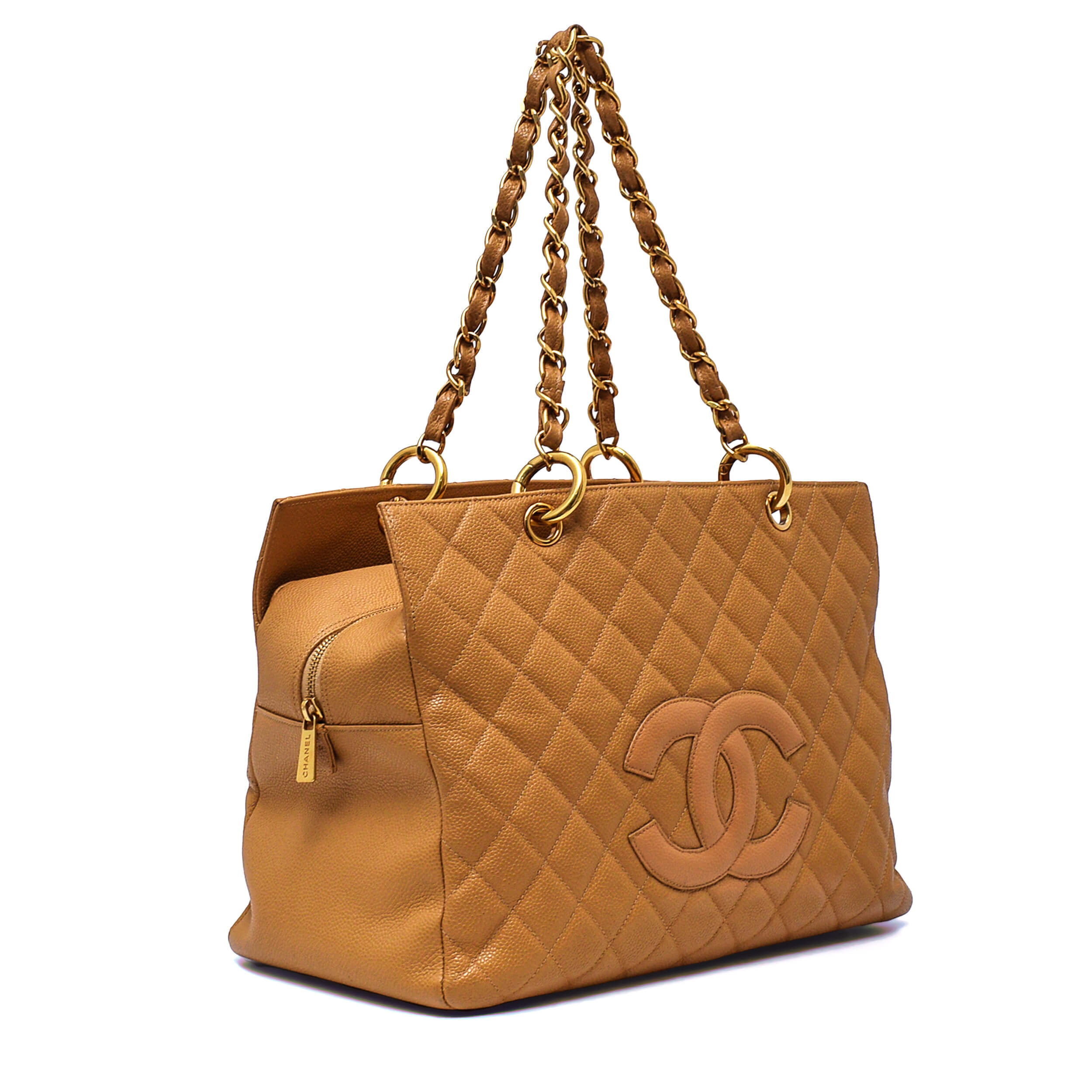 Chanel -Beige Quilted Caviar Leather GST Medium Tote Bag